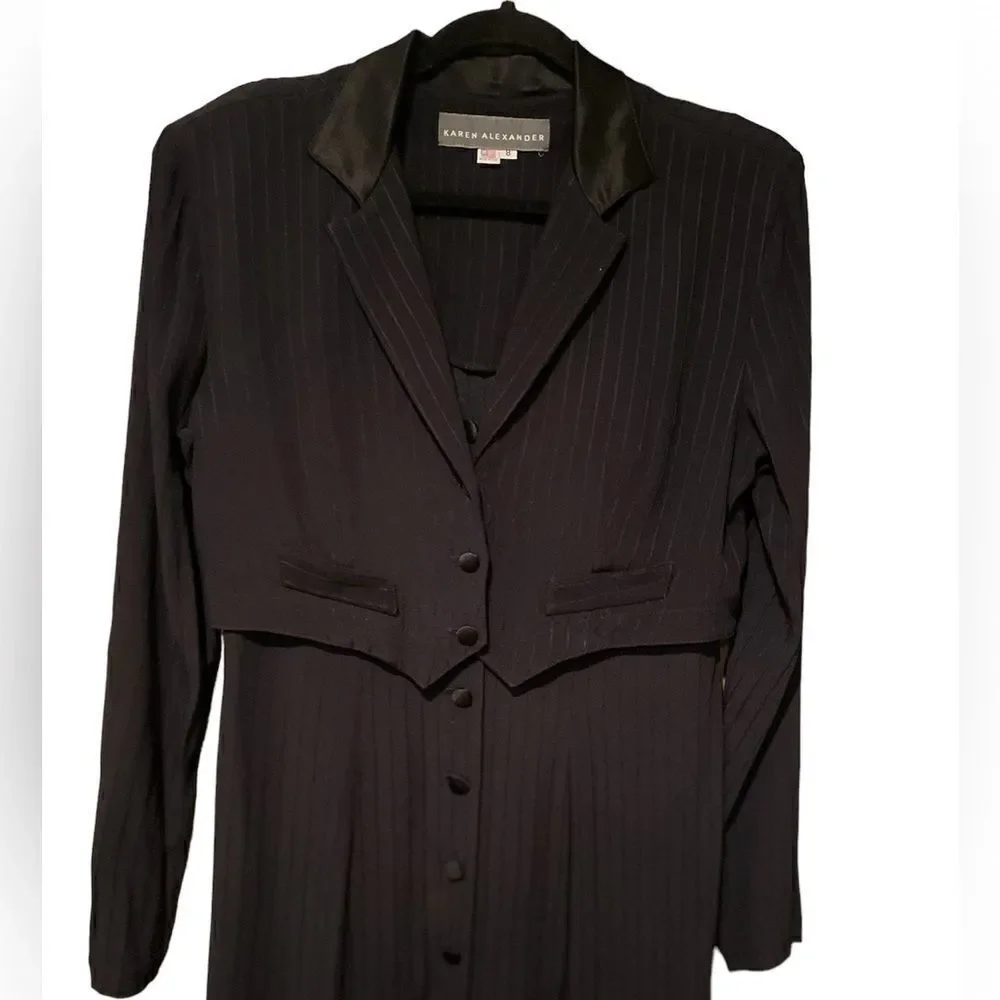 Karen Alexander Vintage Tuxedo Dress Size 8 Made in The USA  Stripe